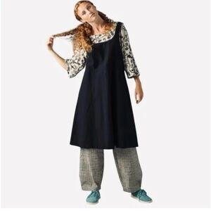 Gudrun Sjoden Corduroy Overall Dress Organic Cotton Scandi Lagenlook Sz L Black